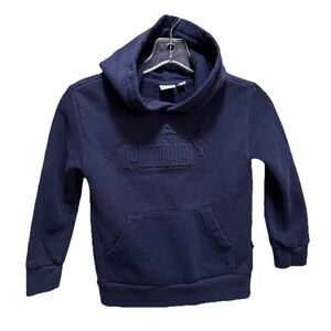 Puma‎ Navy Pullover Raised Graphic Logo Long Sleeve Hoodie Size XS (5/6)